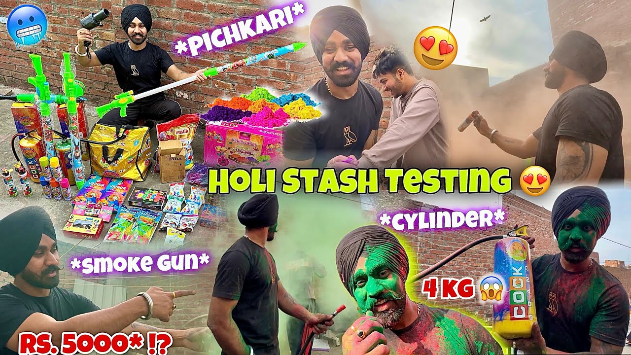HOLI STASH TESTING 2024 😍*Gone Wrong* 😱| Pichkari, Gulal, Cylinder, Smoke Gun 🔫 | GaviTube