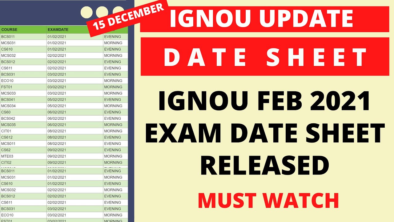 (MUST WATCH) IGNOU FEB 2021 EXAM DATE SHEET RELEASED | IGNOU DATE SHEET FOR FEB 2021 EXAMS