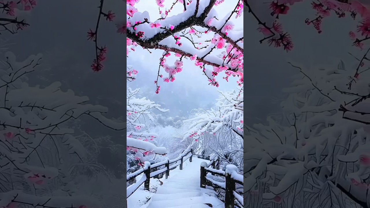 Experience Japan snowfall and pink tree . 