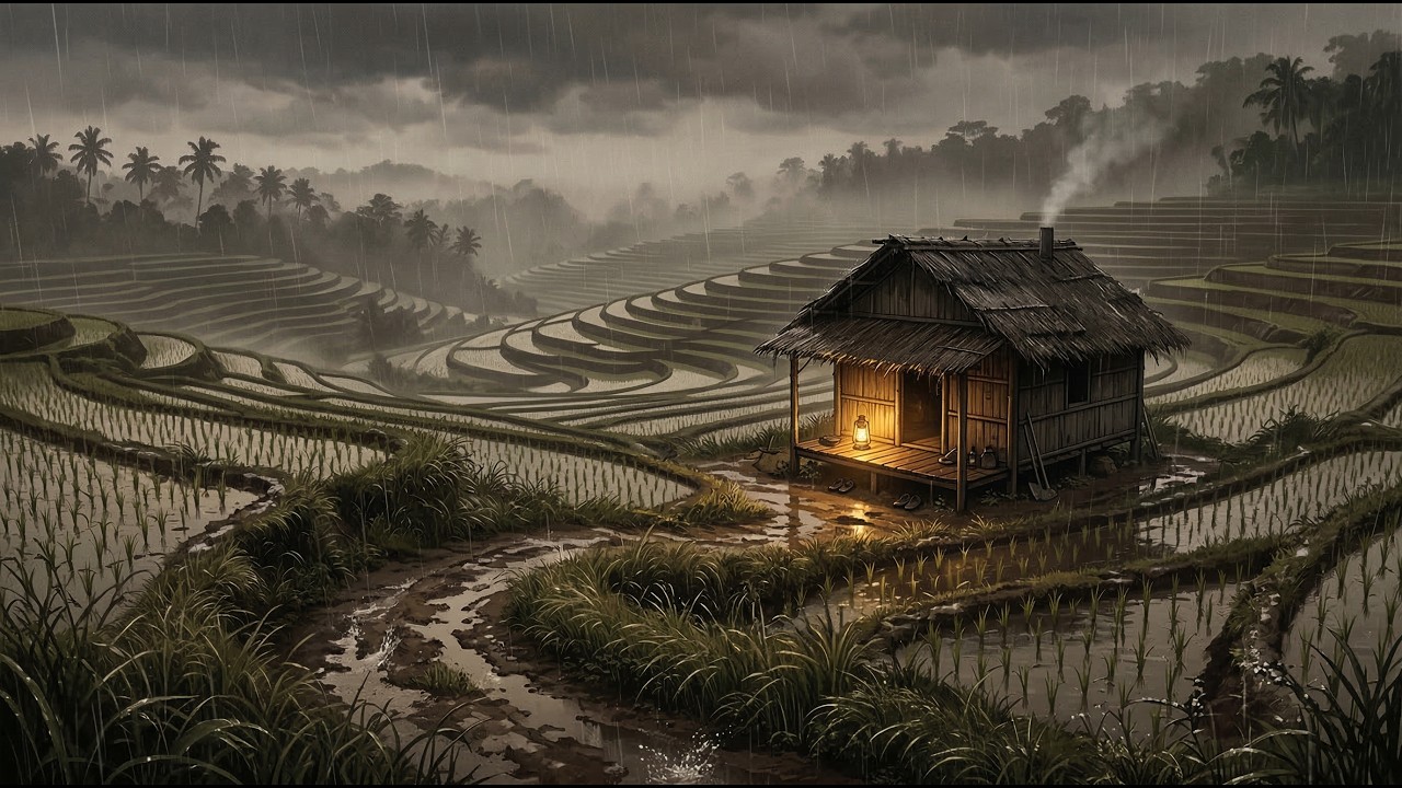 Rainy Bali Night | 1 Hour Nature White Noise & Artsy Illustration for Stress Release