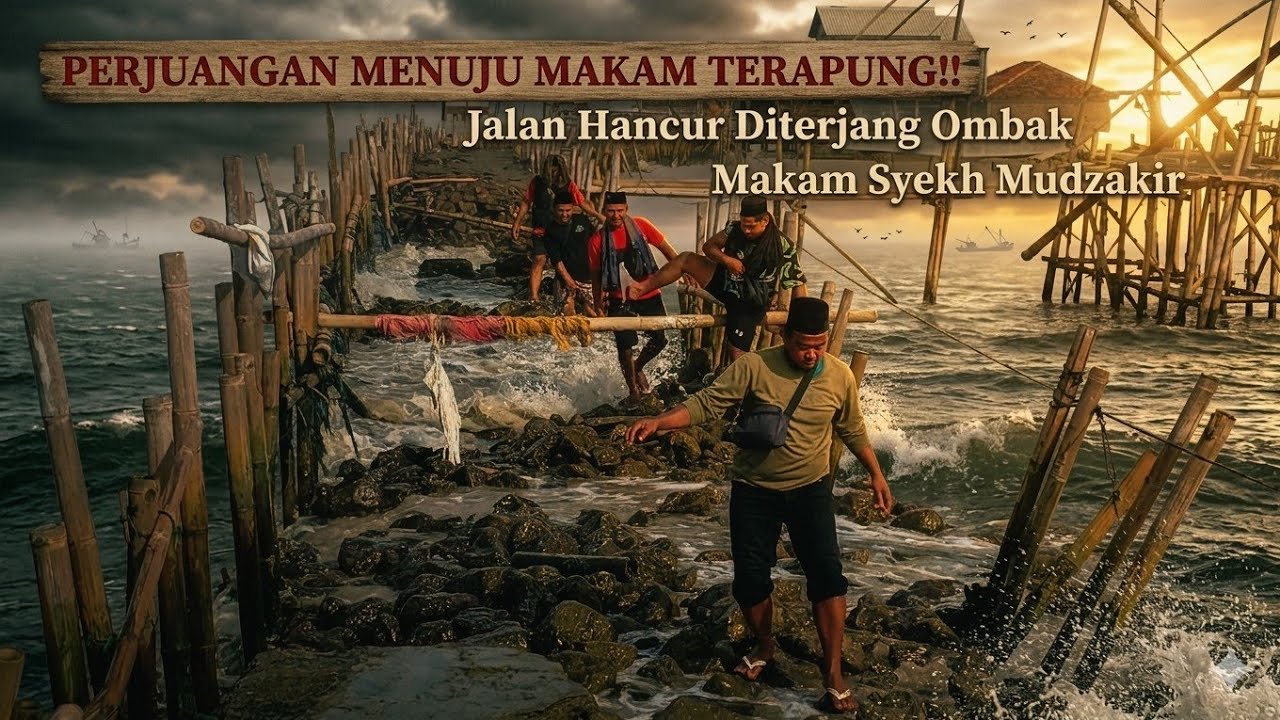 PERJUANGAN MENUJU MAKAM TERAPUNG! Jalan Hancur Diterjang Ombak - Makam Syekh Mudzakir