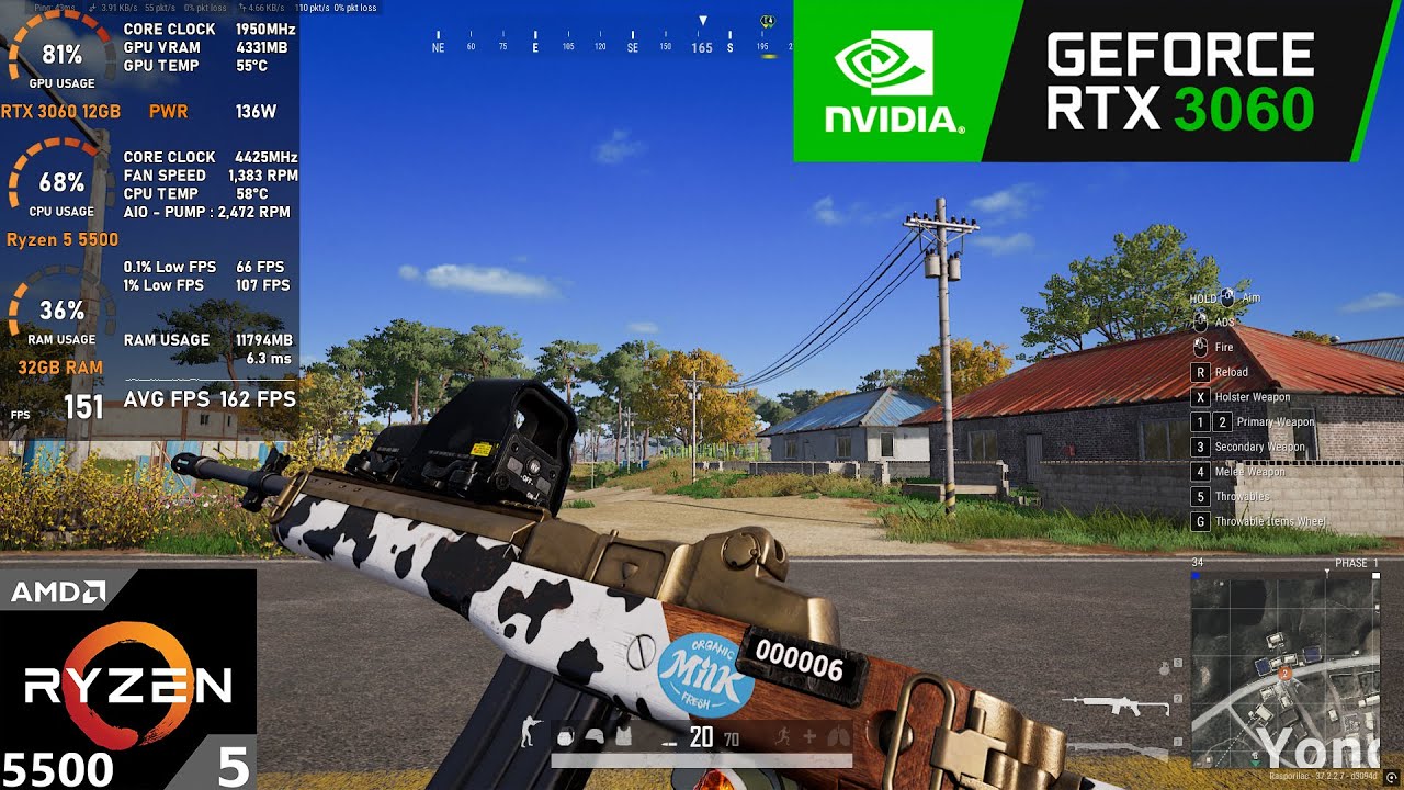 RTX 3060 12GB + Ryzen 5 5500 : PUBG (Test in 2025)