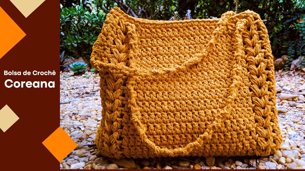 Bolsa de Crochê Coreana | Barbante | Linda e Muito Fácil | Bolsa de Mão feita em Crochê | Tutorial