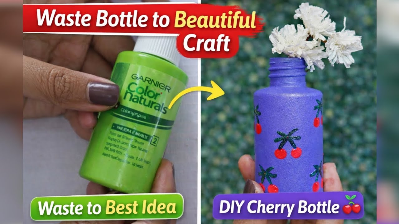 🌟 Waste Bottle to Beautiful Decor 😍 | DIY Cherry Bottle Art Makeover | Easy Plastic Bottle Craft