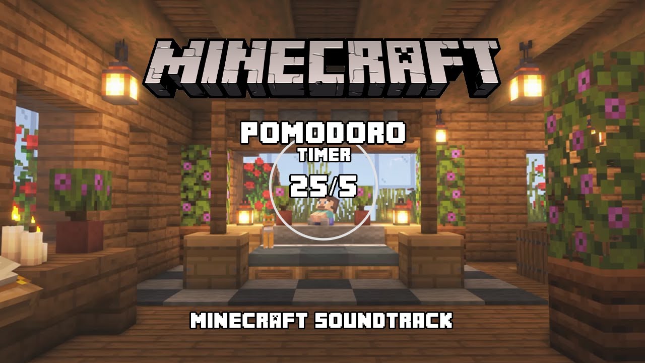 sleepy cat 🌙 minecraft music w/ pomodoro (25/5) timer for study, work, relax (DMCA FREE)