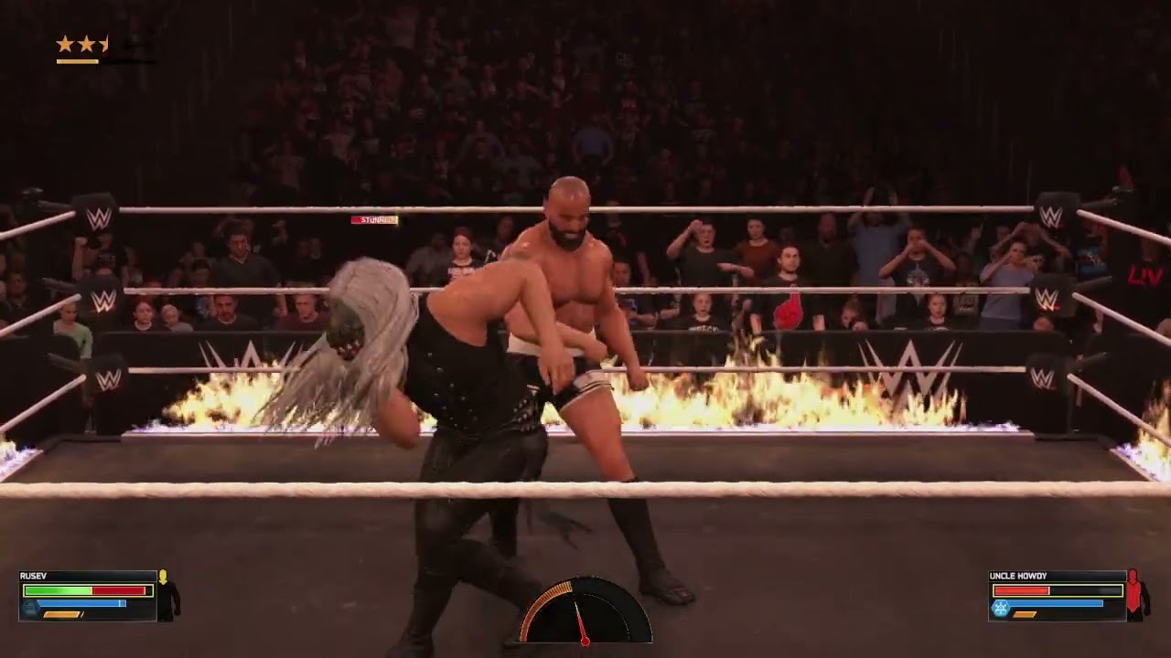 WWE 2K26 — геймплей на Nintendo Switch 2 — Русев против дяди Хауди — матч «Адское пламя»