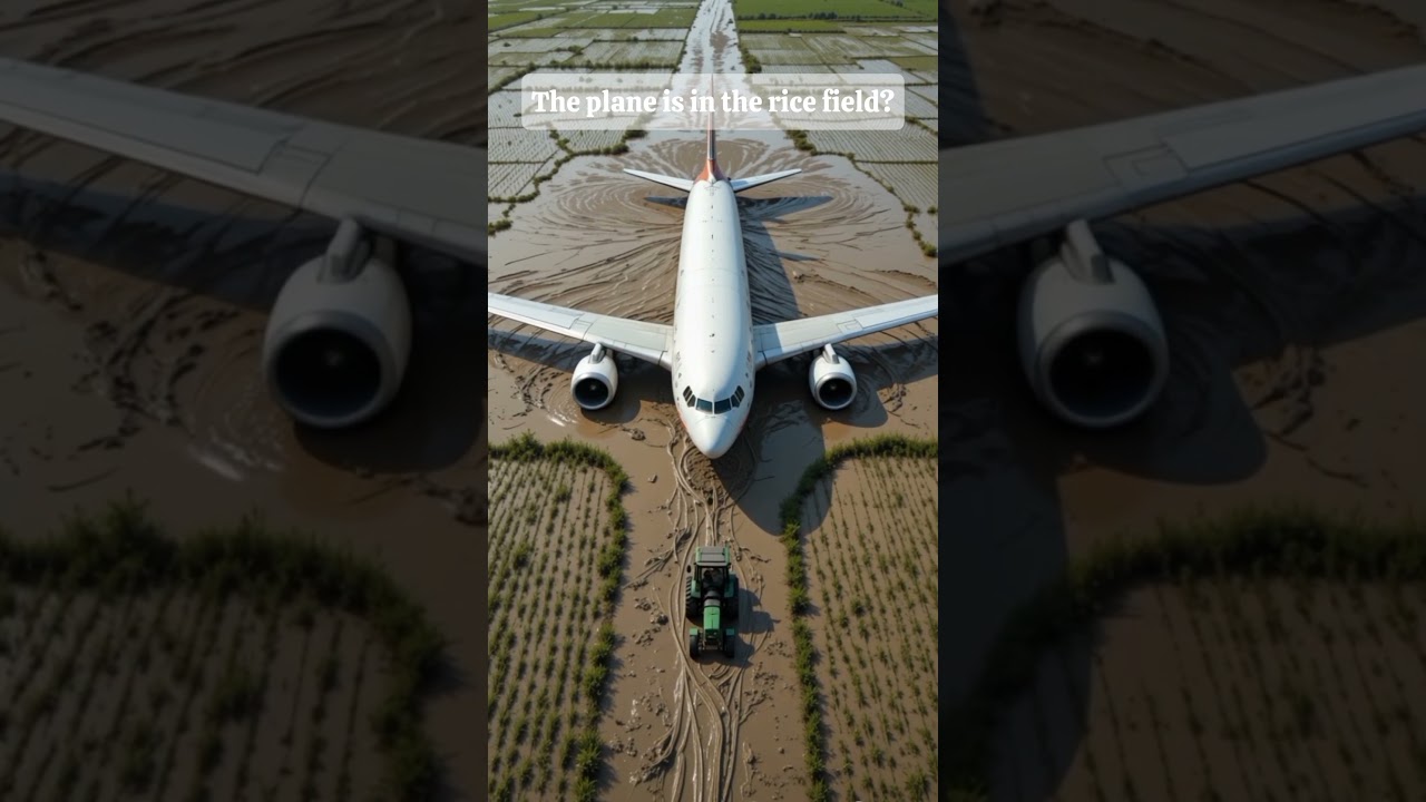 whattt???? The plane is in the rice field??? #plane #aircraft #bigplane #tractor