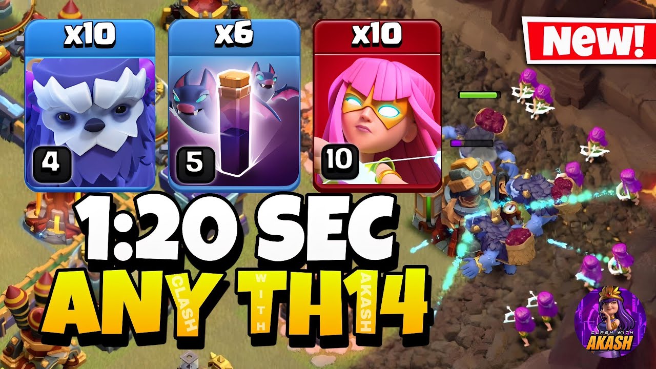 TH14 Yeti Super Archer Attack With 6 Bat Spell !! TH14 Attack Strategy (Clash of Clans)