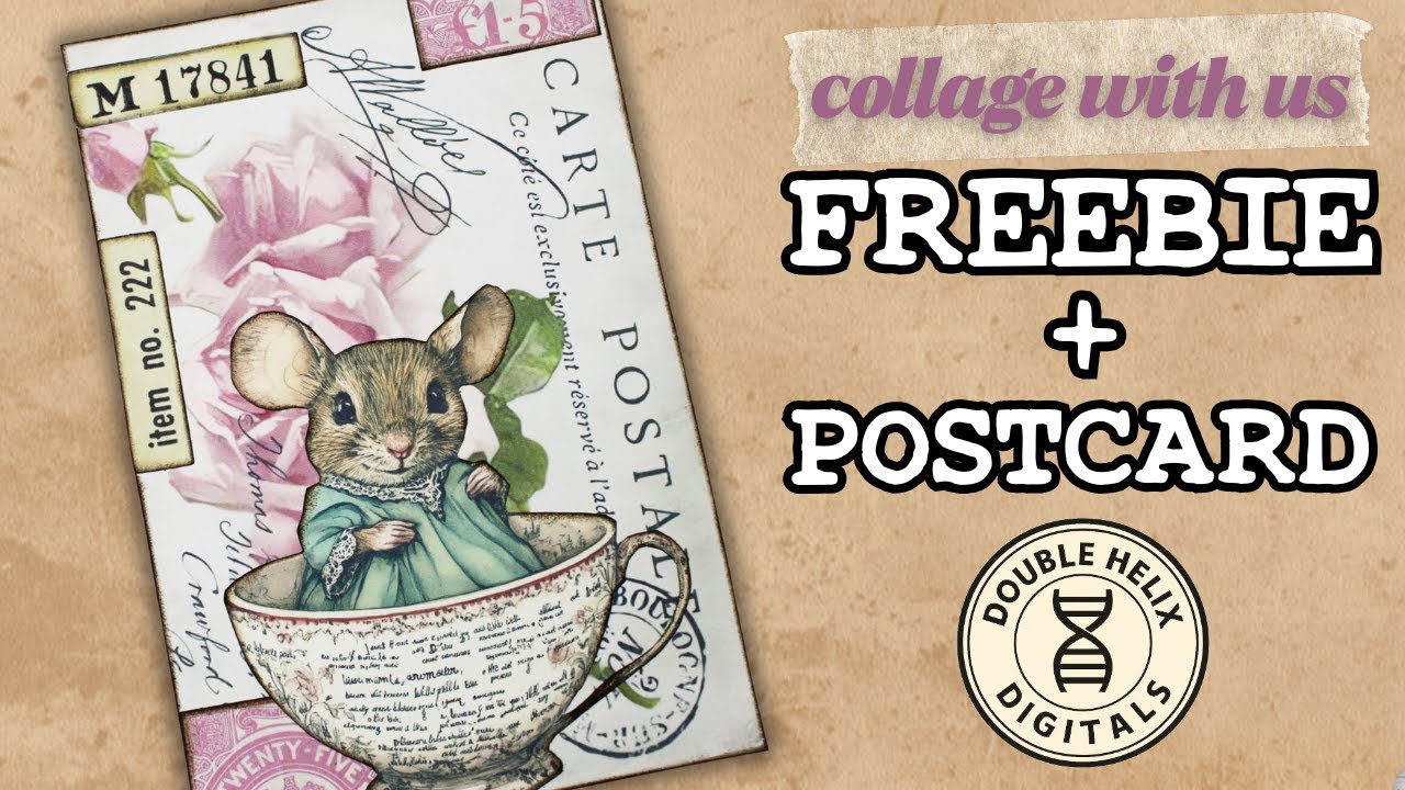 FREEBIE Download! Collaging a Vintage Postcard With Pink Ephemera
