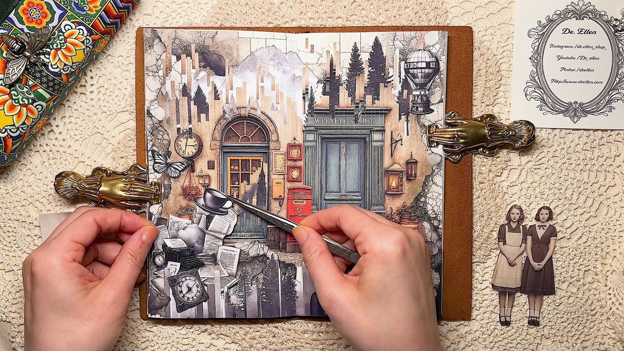asmr 다꾸 | 그곳으로 가는🚪😺 다이어리꾸미기 디엘렌 unboxing #scrapbooking journaling collage ビンテージ コラージュ #greengarden