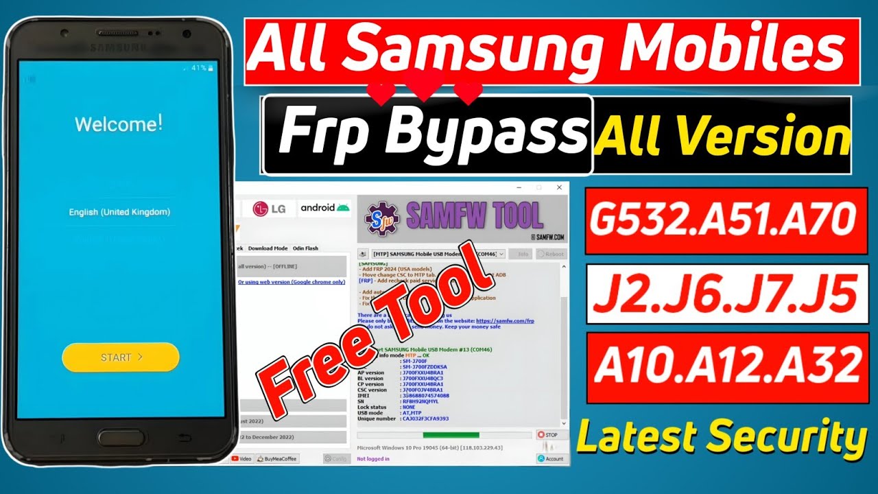 Samsung Frp Remove 2025 One Click Samsung j2,J3,J4,J7,G532f,a10,A51,A32 SAMFW Tool Latest Method