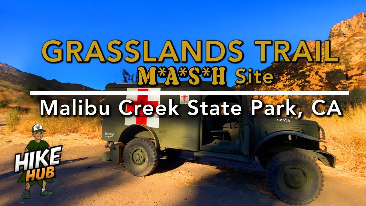 Hike Hub - Hiking Grassland Trail to MASH site - Malibu Creek State Park, CA (Mountain & Drone View)