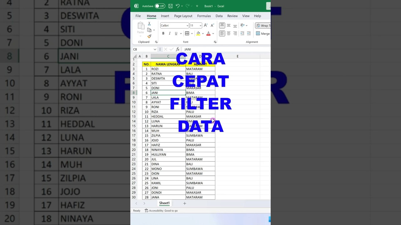 CARA CEPAT FILTER DATA EXCEL  #excel #exceltips #exceltricks #exceltutorial