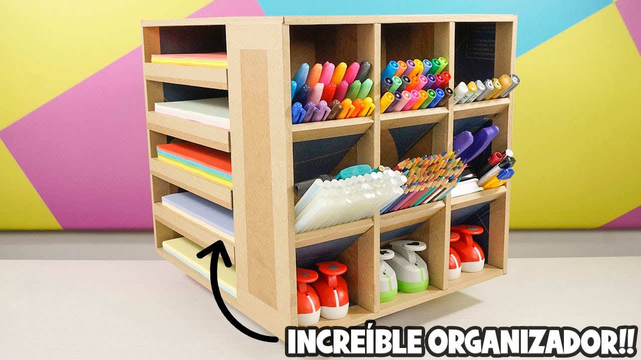ORGANIZADOR DE ESCRITORIO PARA PAPELES Y ÚTILES DE SCRAPBOOKING|Manualidades cartón