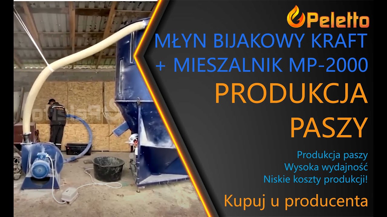 Mieszalnik do pasz MP-2000 + młyn bijakowy 15kW