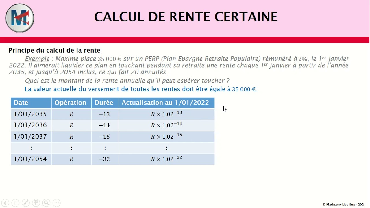 Epargne retraite : Calcul de rente certaine, modélisation tableur