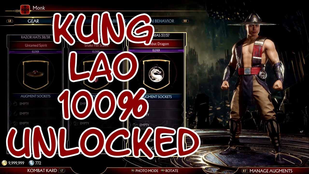 Kung Lao Showcase - All Gear, Skins, Cinematics & Finishers Unlocked - Mortal Kombat 11