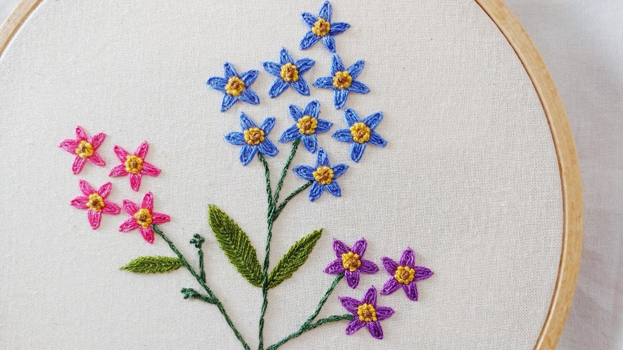 [프랑스 자수] 아기별꽃 자수 Cute Flower Embroidery /더블레이지데이지 스티치 double lazy daisy stitch/ 도안제공 Provide design