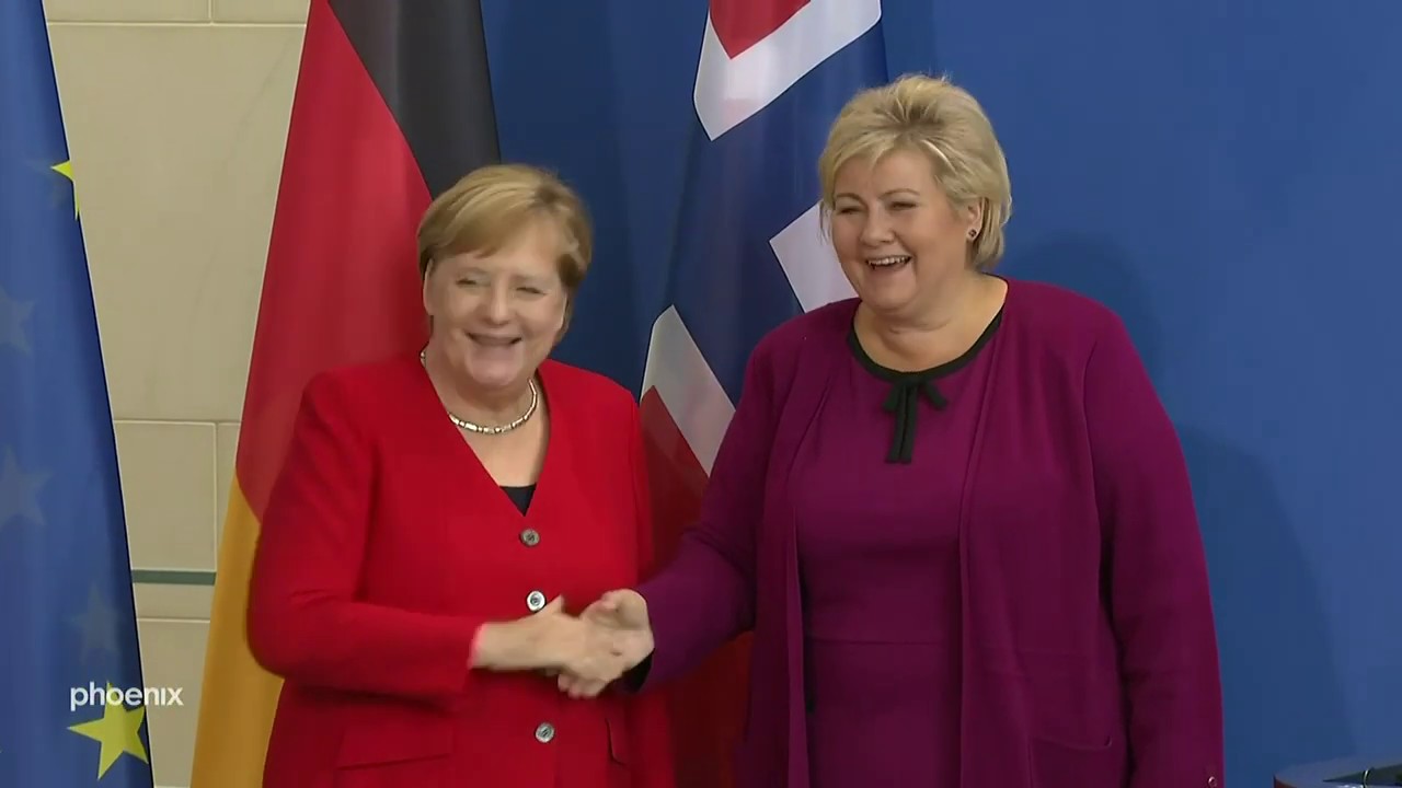 Pressestatement mit Angela Merkel und Erna Solberg (MP Norwegen) am 15.10.19