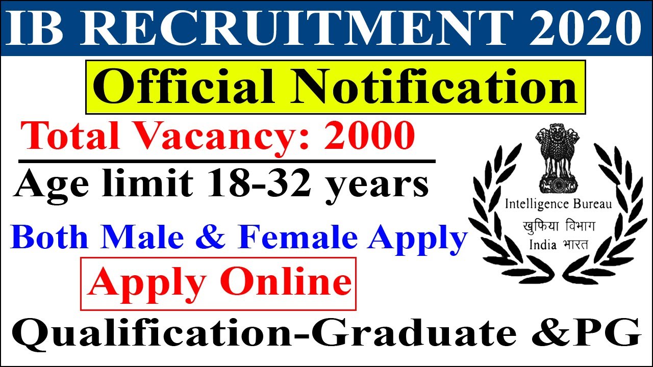 IB Recruitment 2020 |Intelligence Bureau ACIO Online Form 2021 |Intelligence Bureau Recruitment 2020