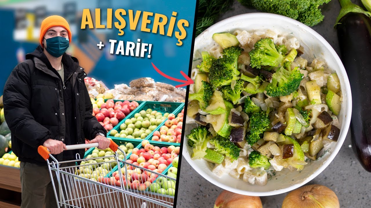 Market alışverişi 🛒 + Tarif » soslu sebzeli makarna 👌