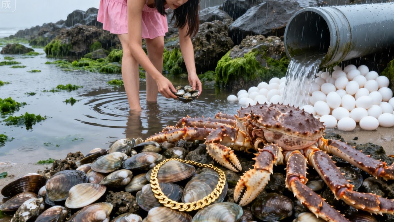 Xiao Zhang Strikes Rich While Beachcombing; King Crabs Are Hidden Under A Drainage Outlet.