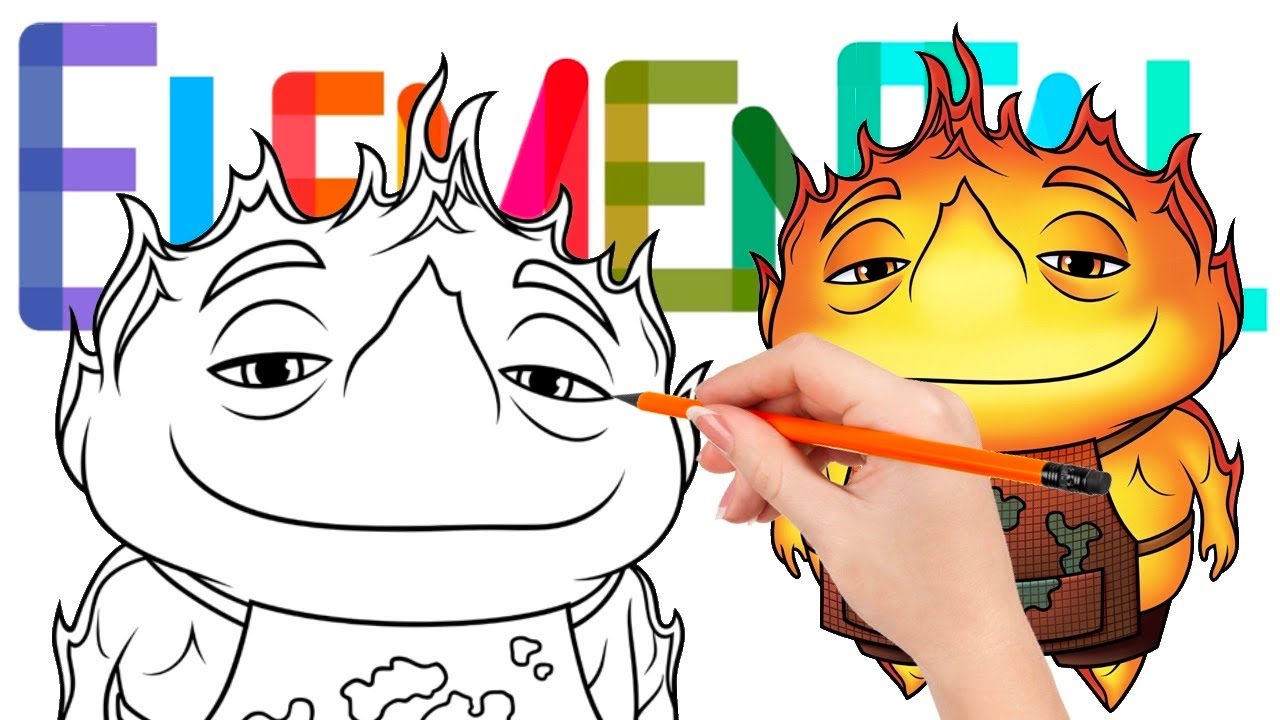 How to draw Bernie Lumen, a fire element with a big crackling personality - Elemental