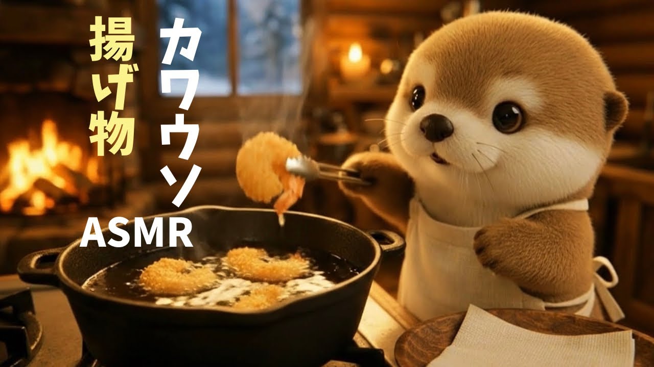 【ASMR】揚げ物まつり🍤サクサク天国！雪の子猫に唐揚げを分けてあげたら…