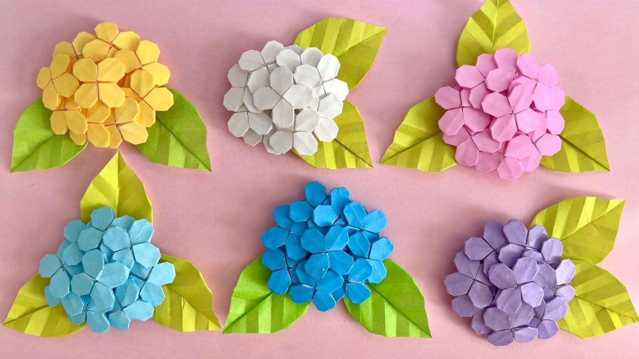 【折り紙】とっても簡単！可愛い 紫陽花 折り方 Origami Hydrangea Flower あじさい 花