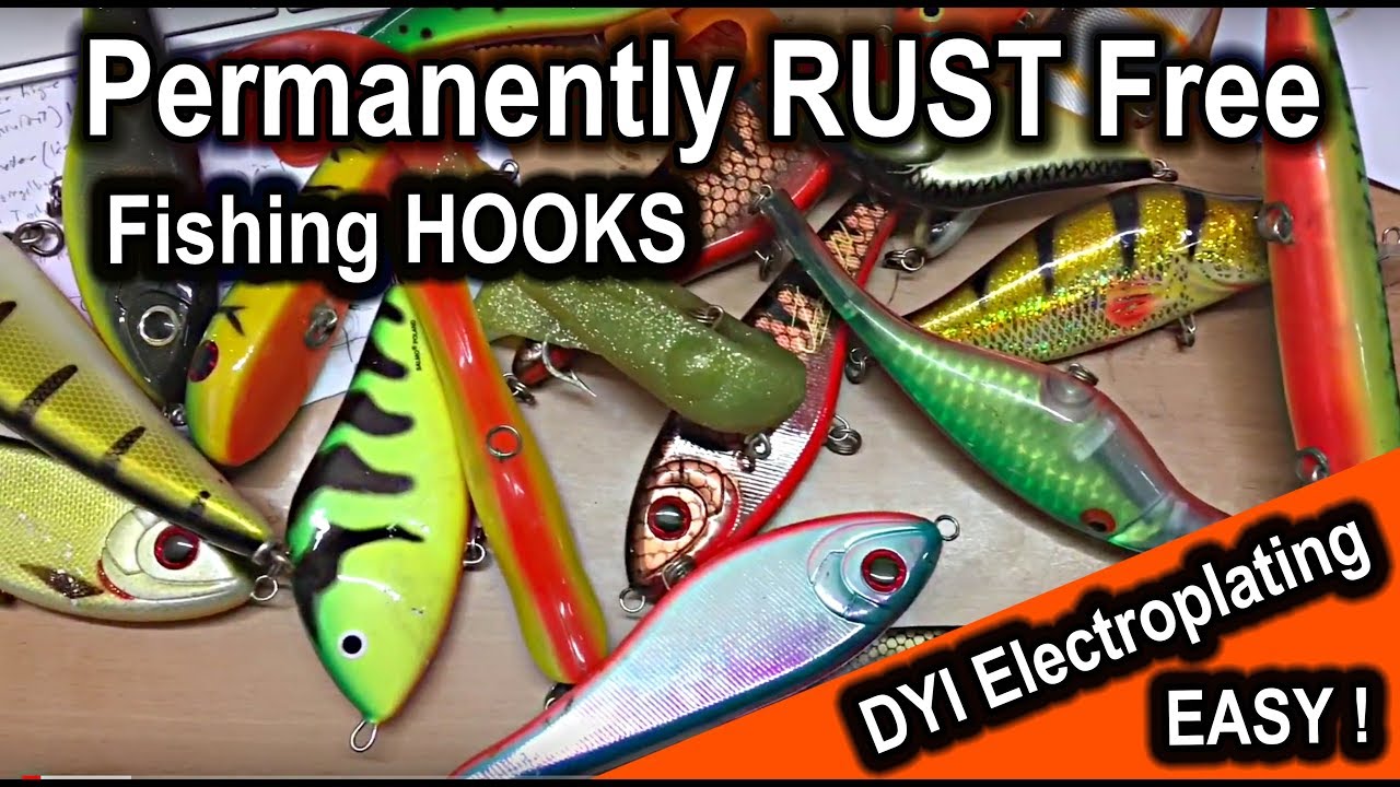 Electroplating fishing hooks for permanent rust protection