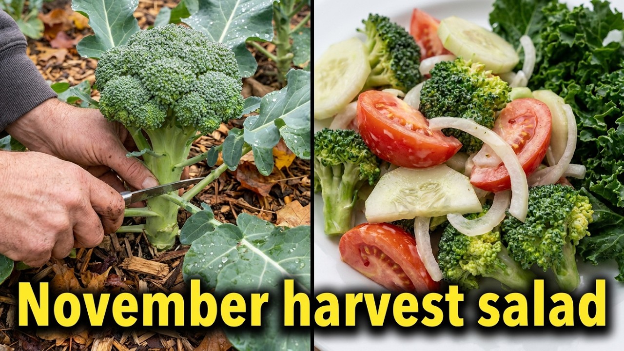 9a Harvest, Late November, Making Broccoli Tomato Salad