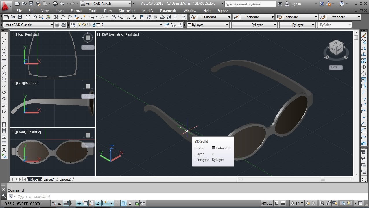 AutoCAD 3D Glasses Modeling Tutorial (Freestyle)