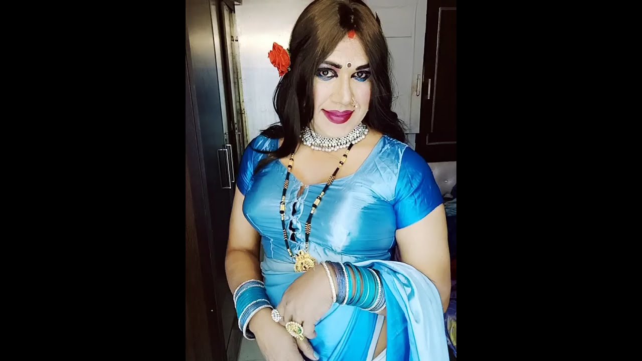 male to female makeover in two satin saree and satin Nighty