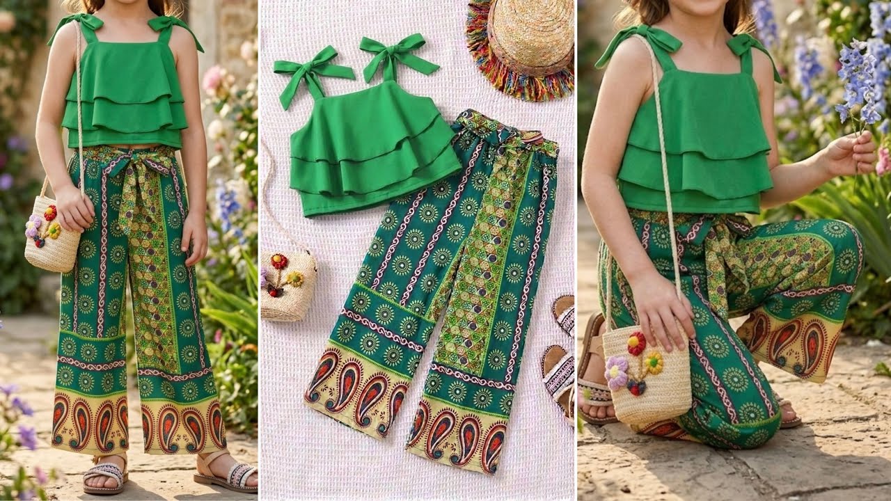 Beautiful Layered Tie Knot Baby Top With Wide Leg Belted Pant Cutting and Stitching | DIY Baby Dress