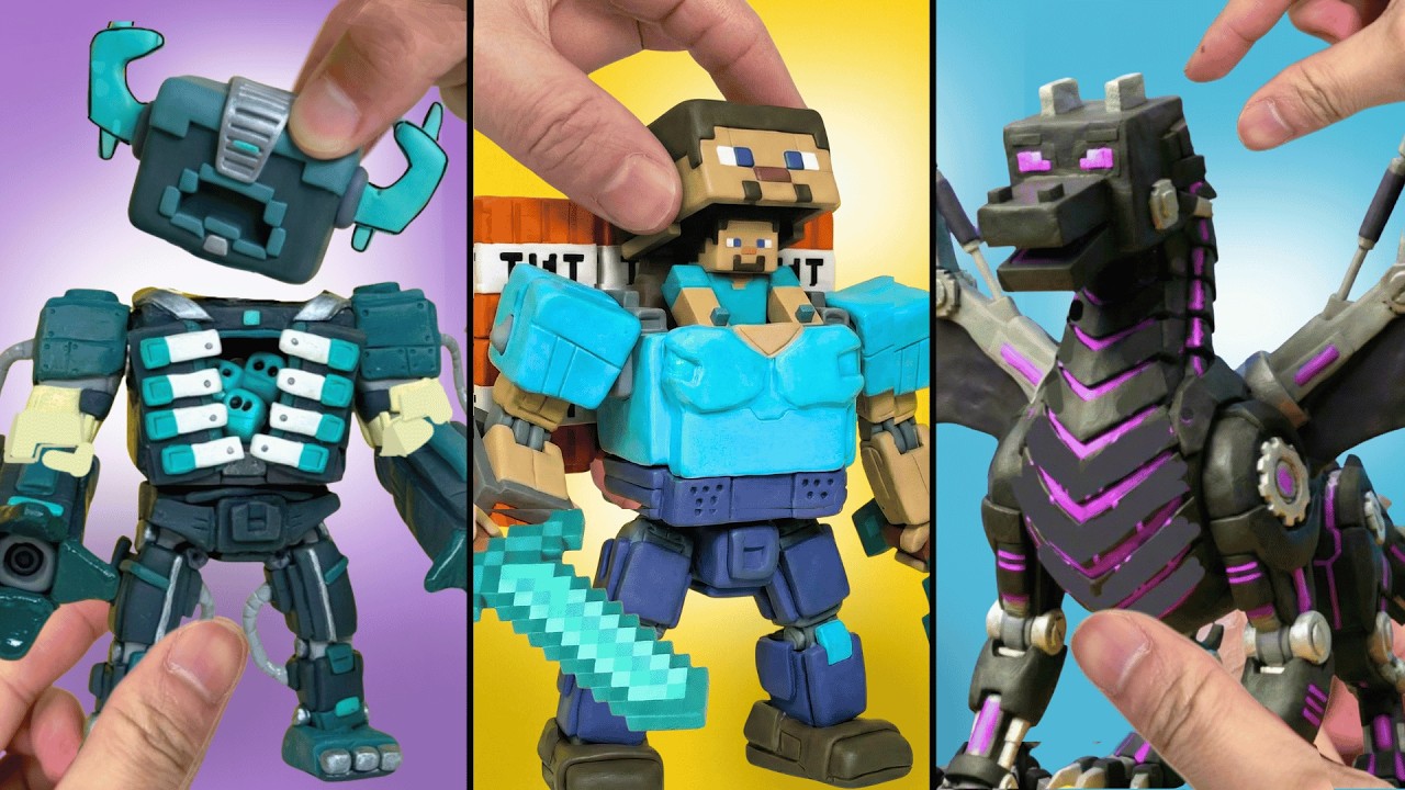 I Built the BEST Minecraft Mechs out of Clay 🔥 (Steve, Creeper, Ender Dragon, Warden)