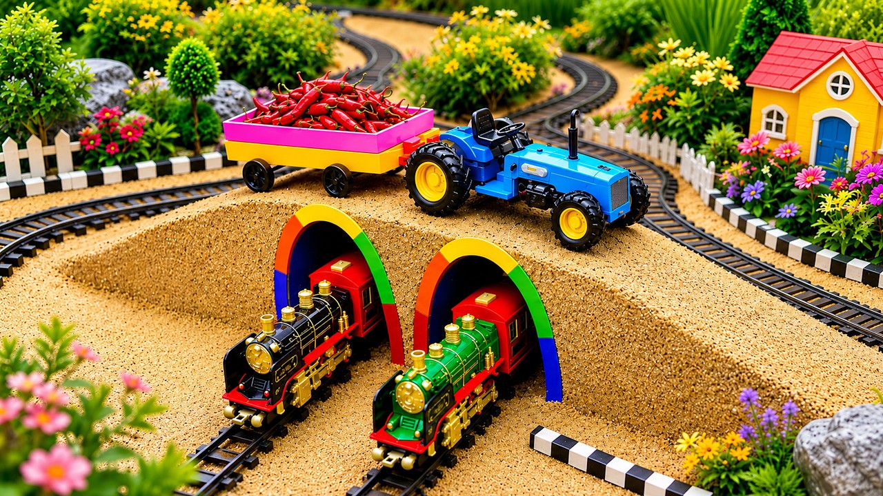 Experiment to Build a Small Bridge | DIY Mini Tractor Railway Track & Overpass Construction