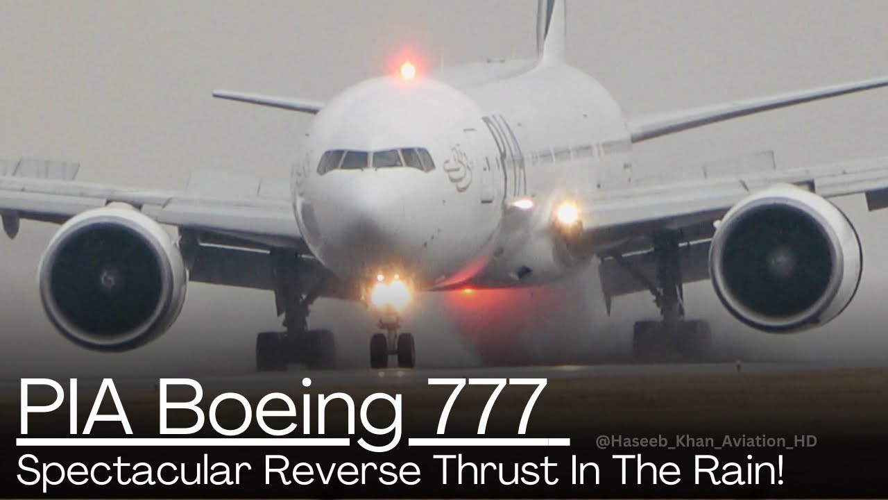 POWERFUL REVERSE THRUST Of PIA’s Boeing 777 At Toronto Pearson! #pakistan #pia #piatoronto #yyz