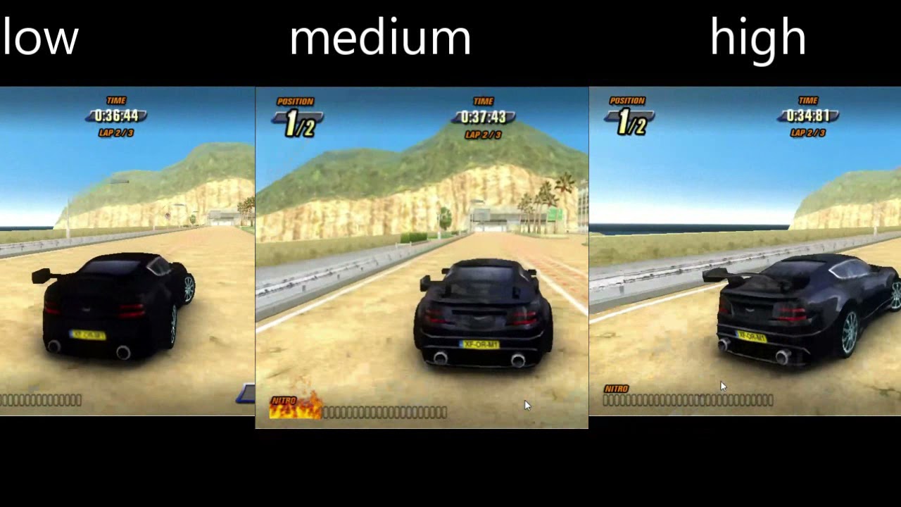 burnin rubber 1 - low,medium,high graphics comparision