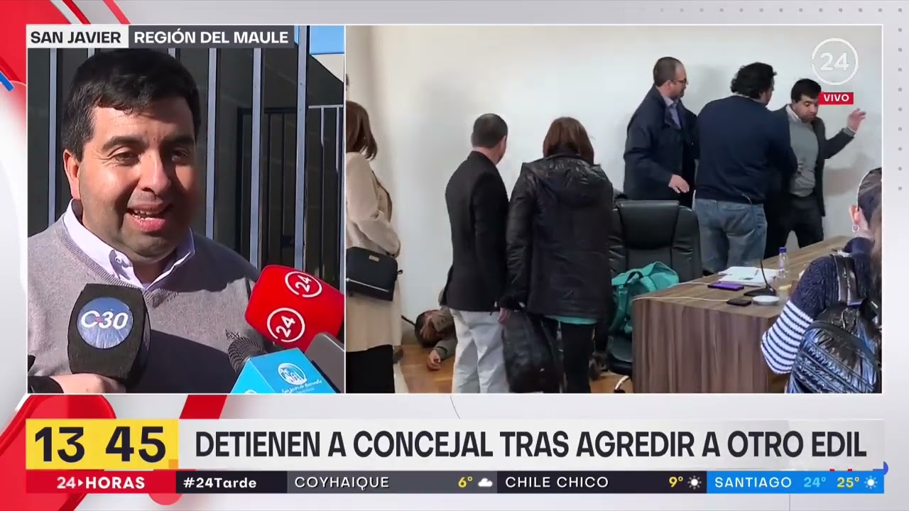 VIDEO: concejal UDI propina puñetazo a su par RD tras concejo municipal en San Javier