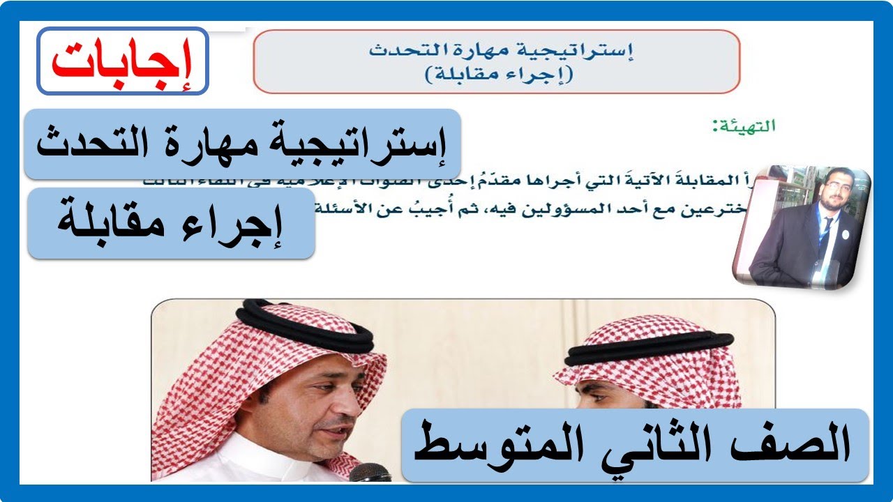 إستراتيجية مهارة التحدث ( إجراء مقابلة ) للصف الثاني المتوسط الوحدة الأولى تقنيات