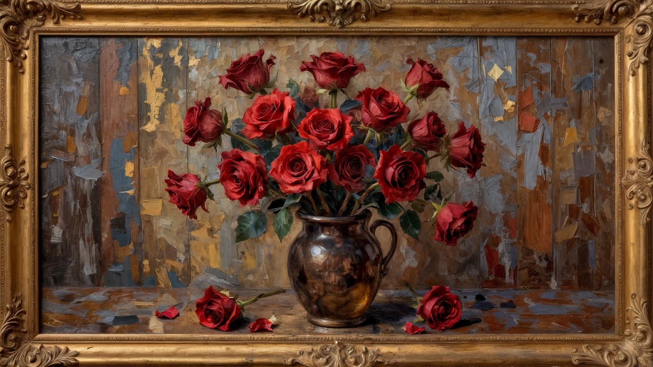 🌹 24/7 Red Roses Oil Painting | Baroque Gold Frame TV Art Screensaver