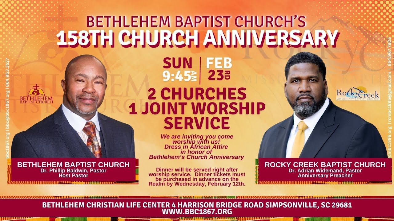 02.23.25 |Bethlehem's 158th Church Anniversary joint Worship Service| Dr. Phillip M. Baldwin
