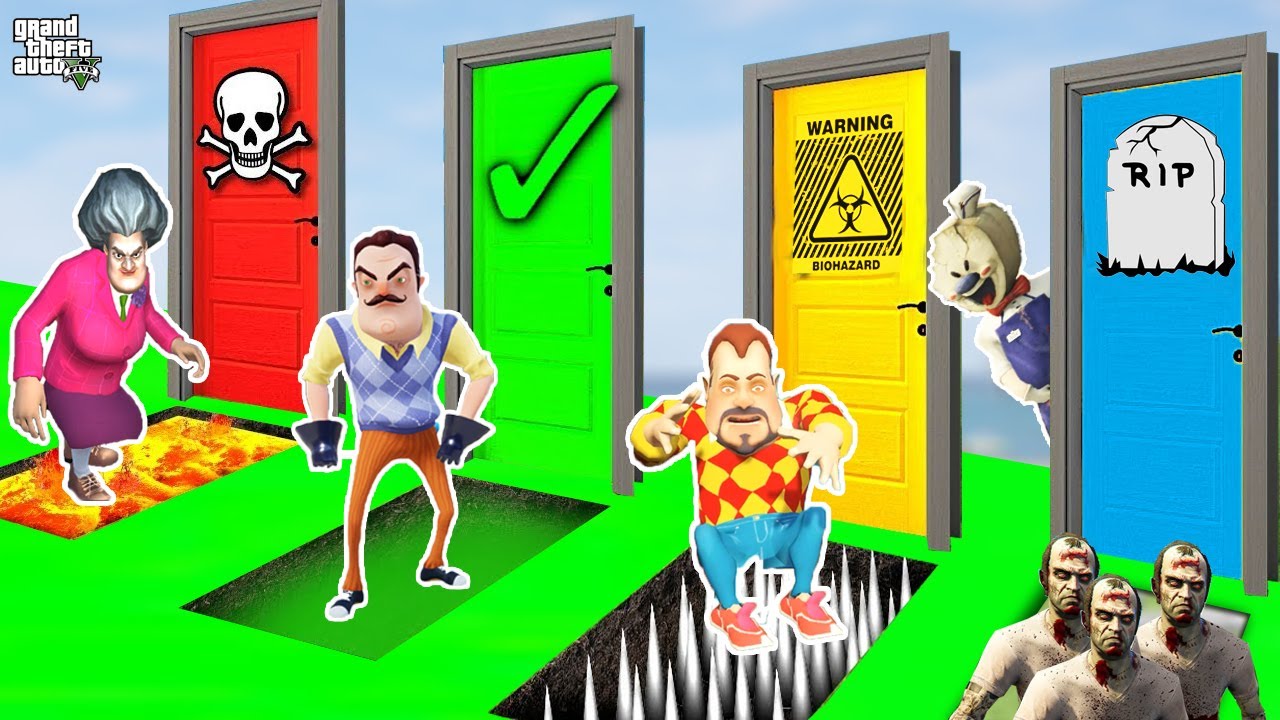 TUZAKLI ÖLÜM ve YAŞAM KAPILARI 😱 GTA 5  Hello Neighbor - Scary Teacher Dark Riddle Kapılar