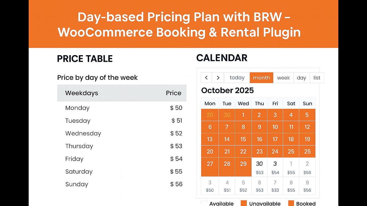 [ Quick View ] Set Day-based Pricing Plan with BRW - WooCommerce Booking & Rental Plugin