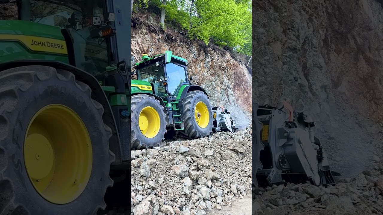 The top-of-the-range FAE multi-function machine working with a John Deere tractor