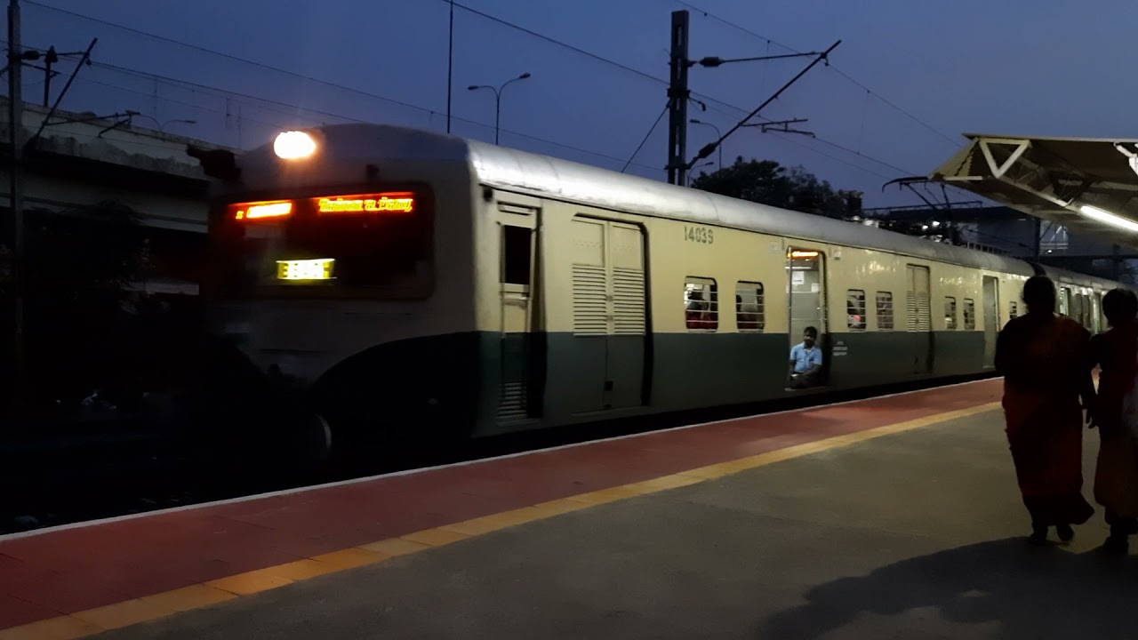 Chennai Beach Local Train EMU Night View - Vandalur Crossing