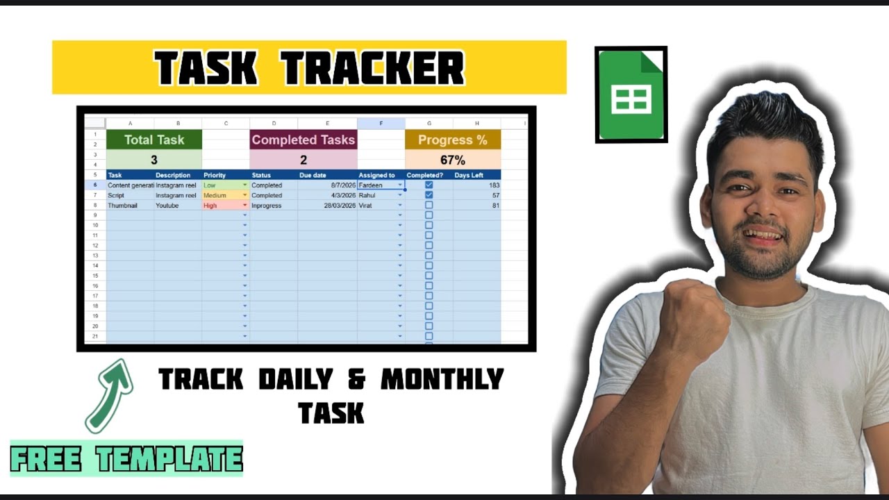 Google Sheets Task Tracker for Work, Study & Projects (Beginner to Pro) | How to Make a Task Tracker