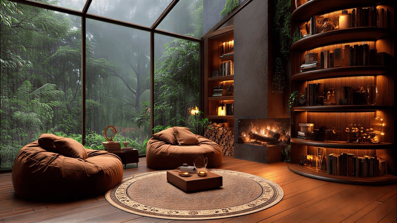 Jazz Relaxing Music with Rain Sound | Cozy Fireplace for Deep Sleep 8