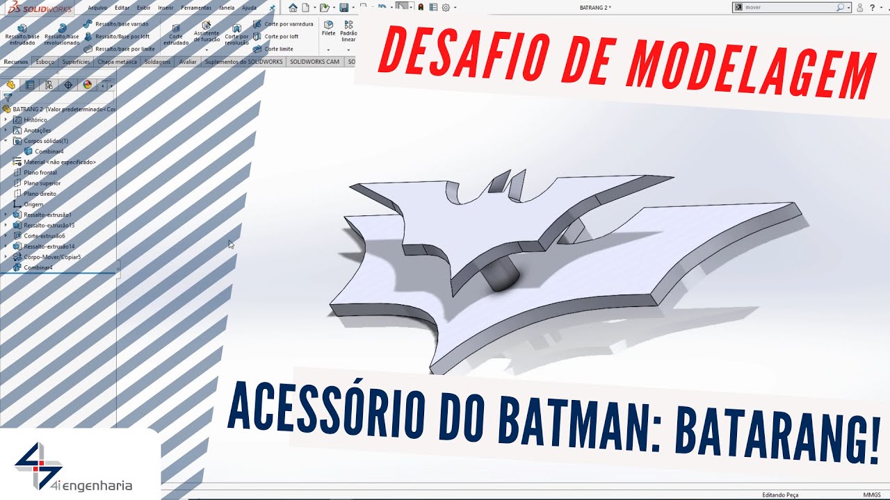 Desafio de Modelagem SOLIDWORKS - Acessório do Batman, Batarang