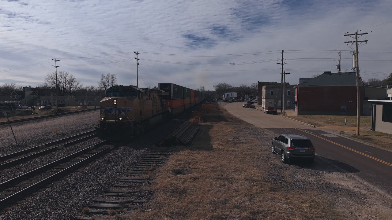 Union Pacific Freight Train | Cinematic Drone Footage | Pacific, Missouri | Winter Railfanning